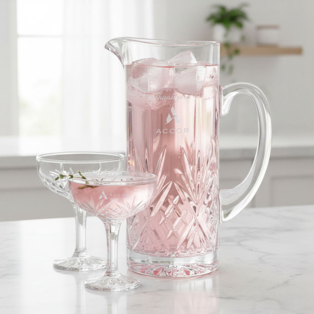 Custom Pitcher & Coupe Cocktail Glasses Set