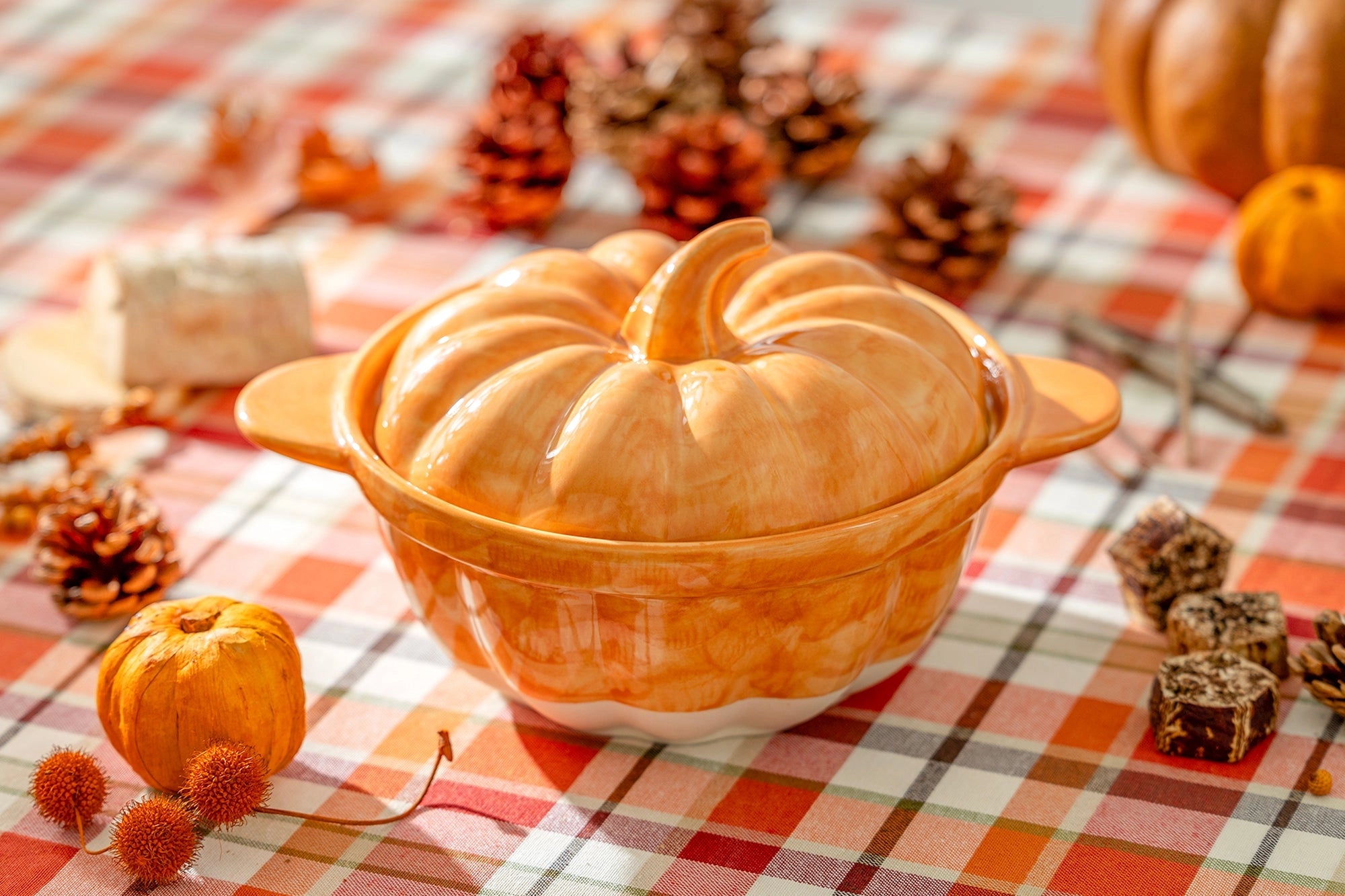 Orange Pumpkin Figural Reactive Glaze Baking Dish with Lid - Thumbnail 2