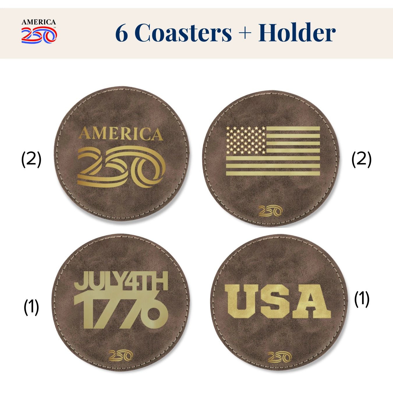 America 250™ Commemorative Coaster Set of 6 - Officially Licensed