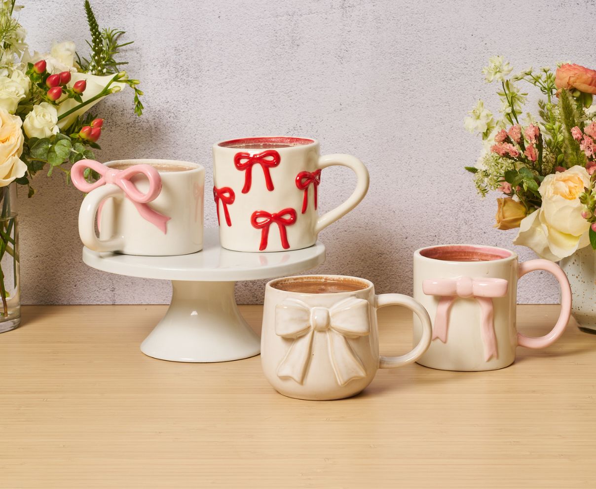 16 oz Ceramic Pink Bow Side Mug