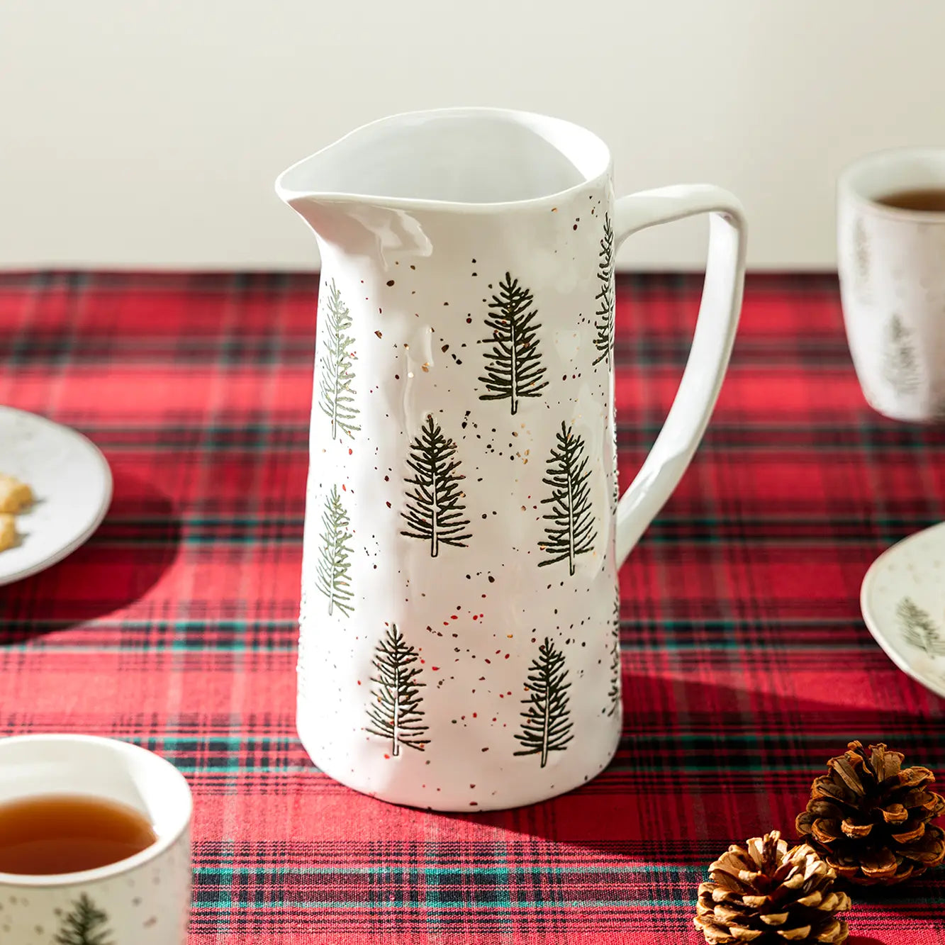 Snowy Pine Trees Festive Pitcher