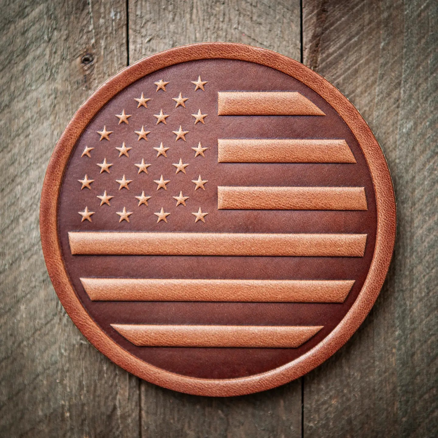 American Flag Co-Branded Leather Coaster Set