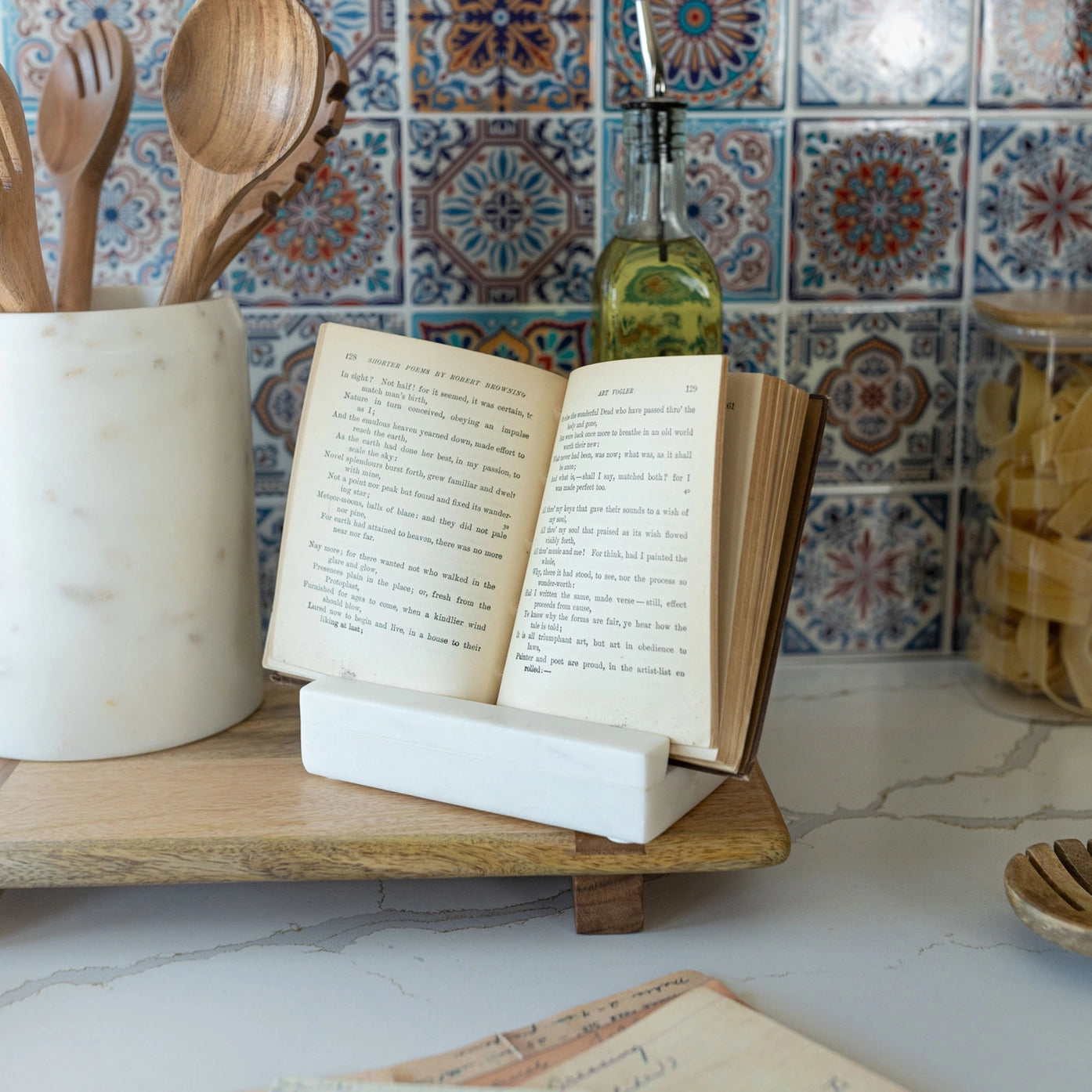 Branded Artisan Walnut Board & Marble Cookbook Holder Set