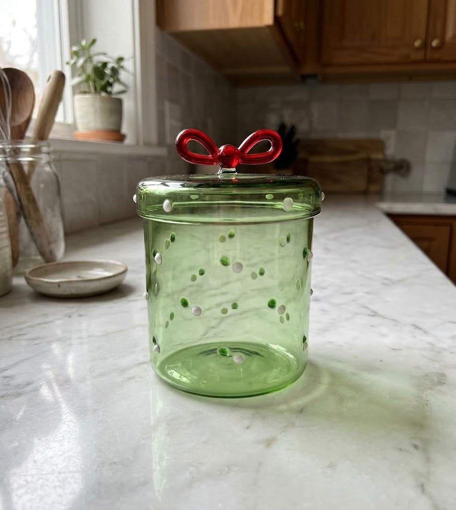 Ichendorf Green Glass Box With Red Ribbon