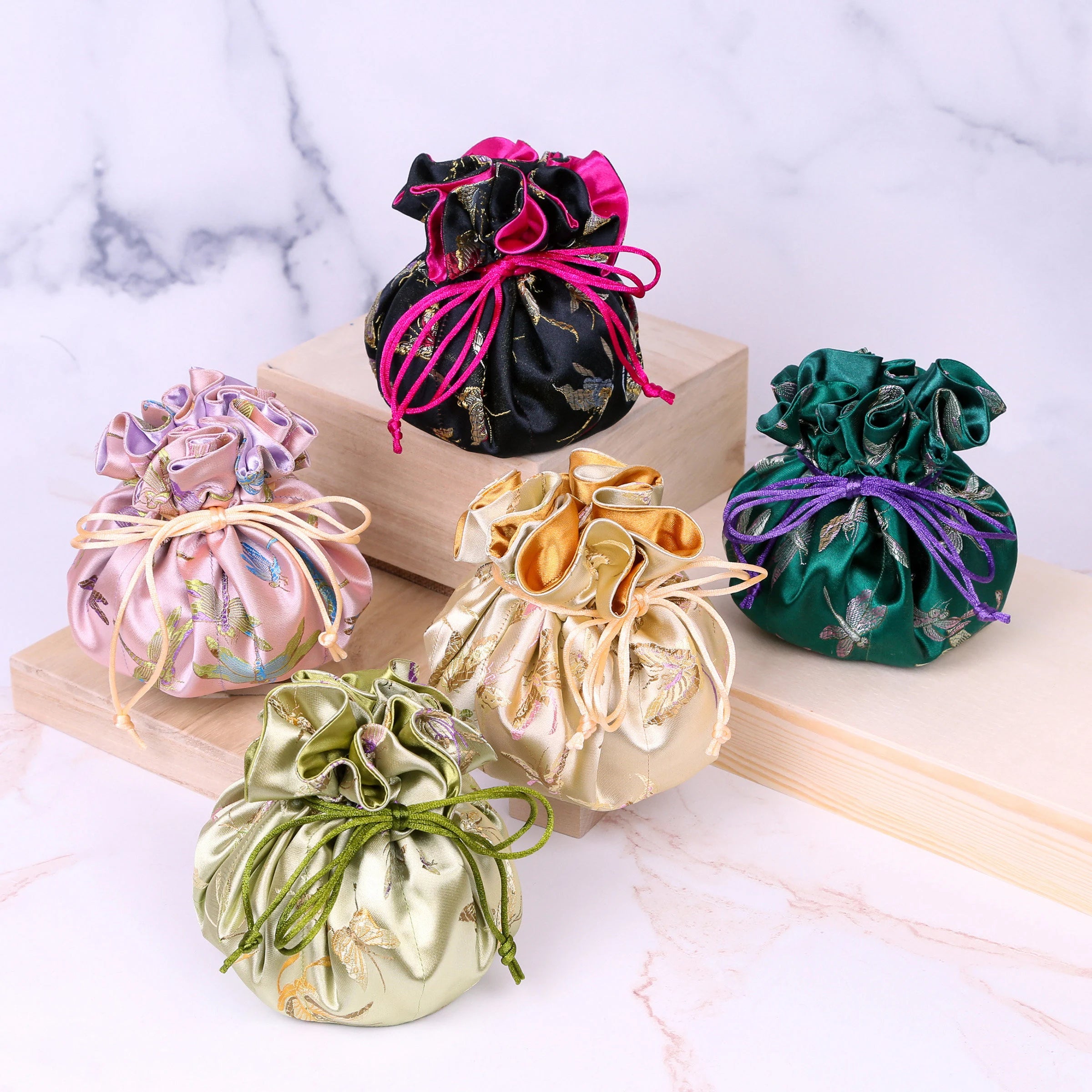 Butterfly & Dragonfly Pattern Brocade Jewelry Pouch