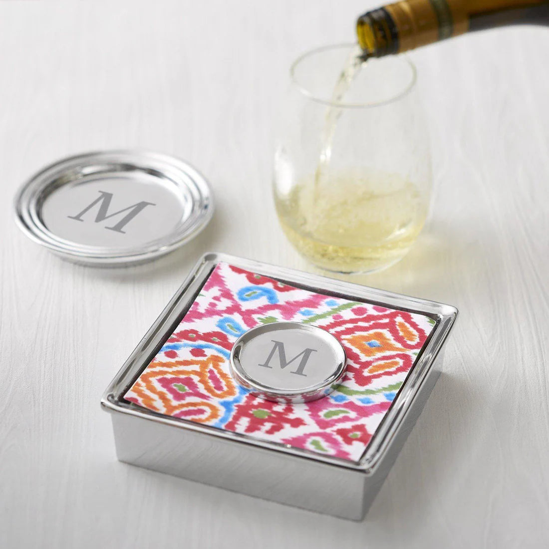 Branded Riedel Wine Glasses & Mariposa Coaster Set