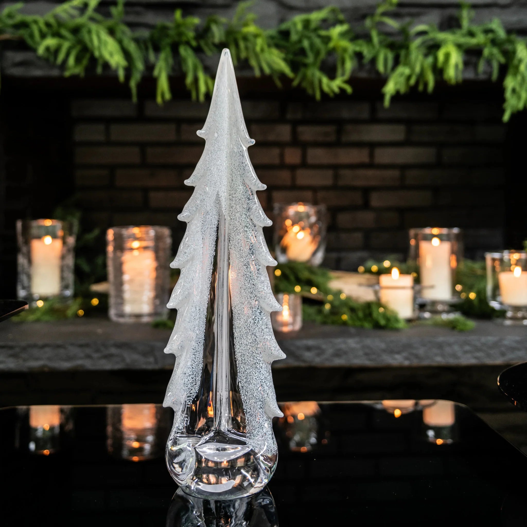 Snowy Branches Glass Evergreen