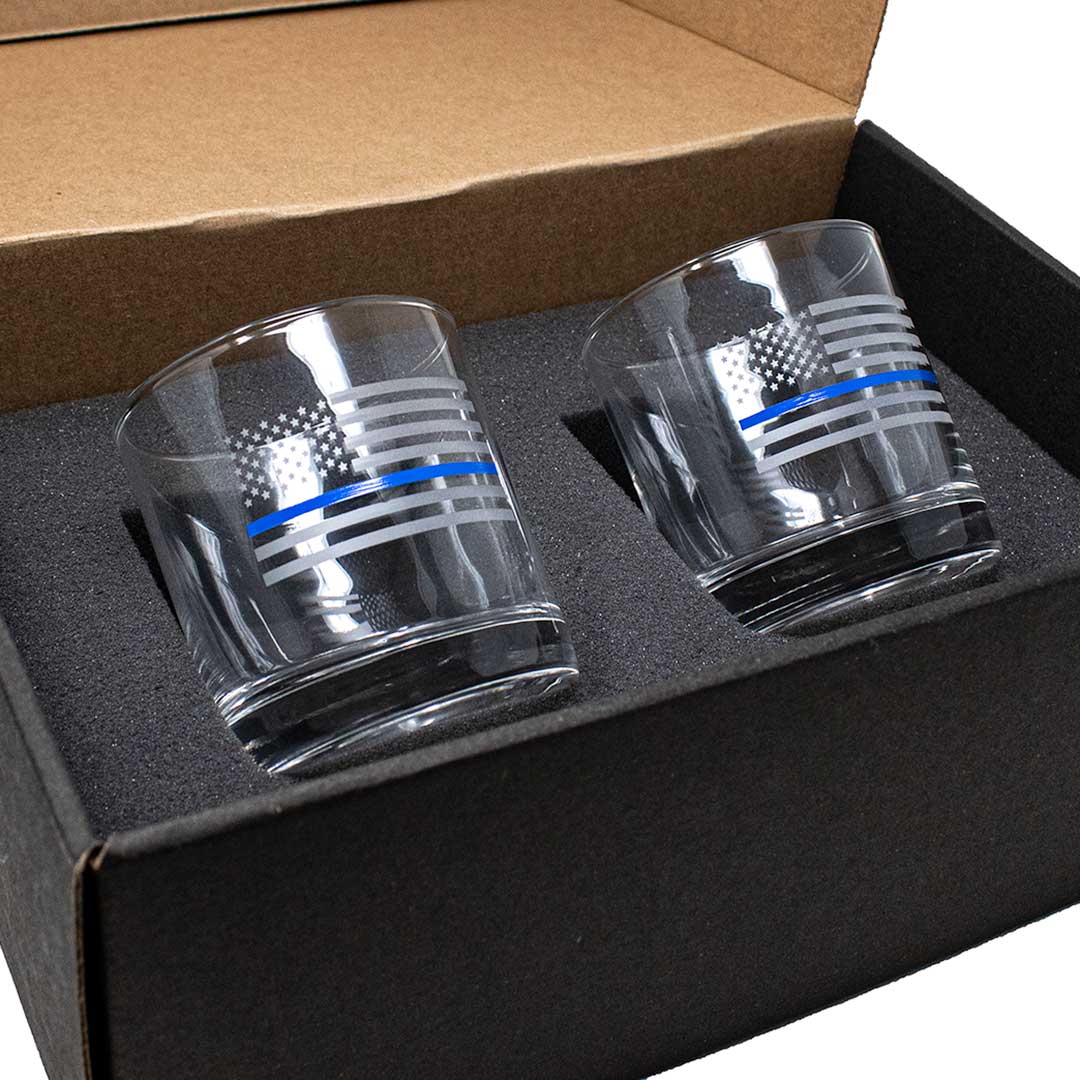 Thin Blue Line Police Rocks Glass Set